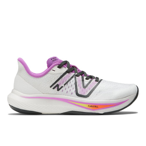 New Balance Women's FuelCell Rebel v3 in White/Pink/Grey Synthetic, Narrow