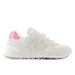 New Balance Women's 574 in White/Pink Suede/Mesh, Narrow