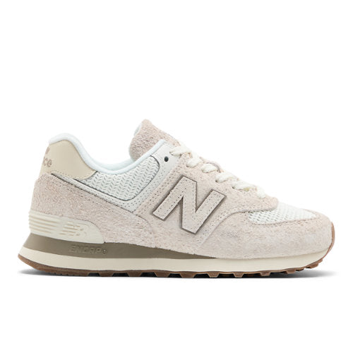 New Balance 574 in White Suede Mesh Narrow