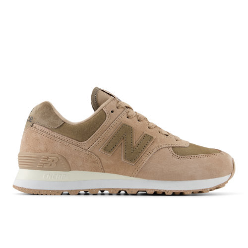 New Balance Women's 574 in Brown/White Leather, Narrow