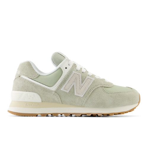 New Balance Women's 574 in Green/Beige Leather, Narrow