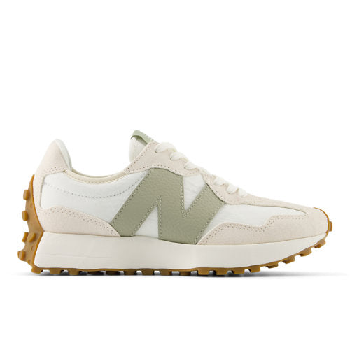 New Balance 327 in Beige White Green Suede Mesh Narrow