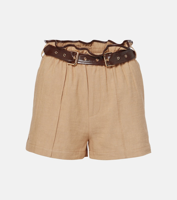 Xu Zhi Belted faux leather-trimmed shorts