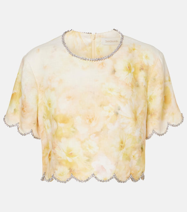 Zimmermann Crush scalloped cropped silk top