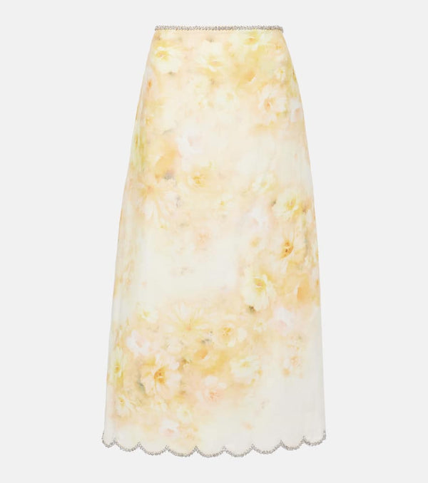 Zimmermann Crush scalloped linen midi skirt