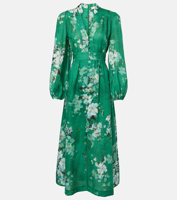 Zimmermann Everley Plunge floral linen midi dress